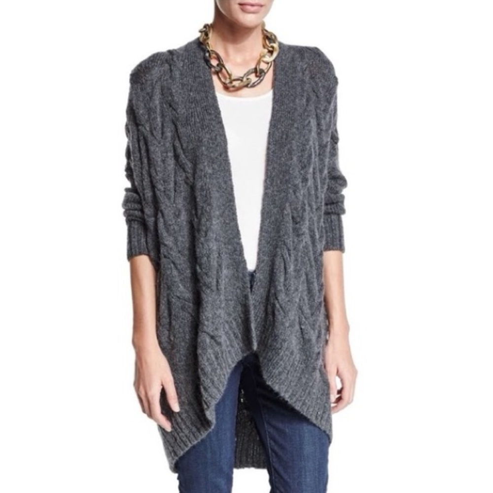 Eileen Fisher Charcoal Cable Knit Wool Mohair Blend Open Cardigan Size Small